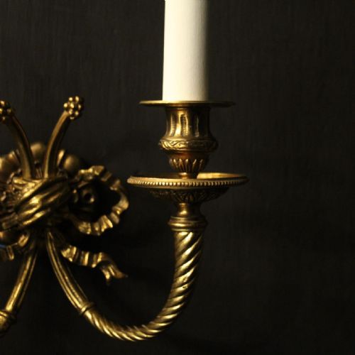 FRENCH PAIR OF GILDED BRASS ANTIQUE WALL LIGHTS - ADDITIONAL PHOTO 4