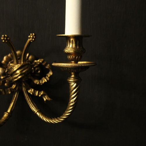 FRENCH PAIR OF GILDED BRASS ANTIQUE WALL LIGHTS - ADDITIONAL PHOTO 5