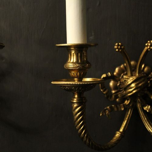 FRENCH PAIR OF GILDED BRASS ANTIQUE WALL LIGHTS - ADDITIONAL PHOTO 6