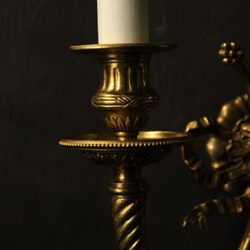 FRENCH PAIR OF GILDED BRASS ANTIQUE WALL LIGHTS - ADDITIONAL PHOTO 7