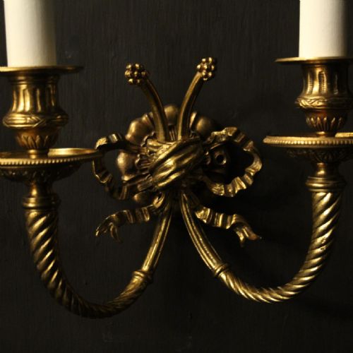 FRENCH PAIR OF GILDED BRASS ANTIQUE WALL LIGHTS - ADDITIONAL PHOTO 8