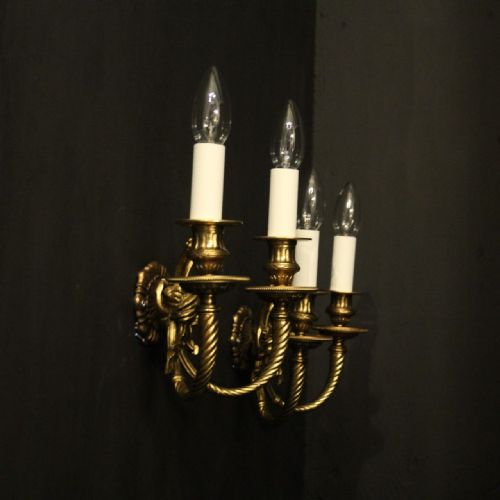 FRENCH PAIR OF GILDED BRASS ANTIQUE WALL LIGHTS - ADDITIONAL PHOTO 9