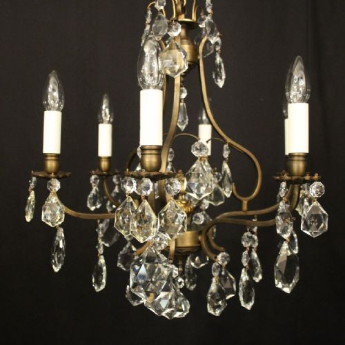 FRENCH BRASS CRYSTAL 6 LIGHT CHANDELIER - ADDITIONAL PHOTO 1