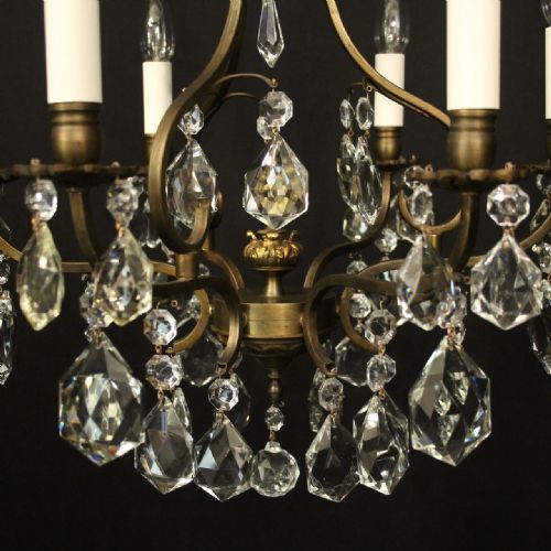 FRENCH BRASS CRYSTAL 6 LIGHT CHANDELIER - ADDITIONAL PHOTO 2