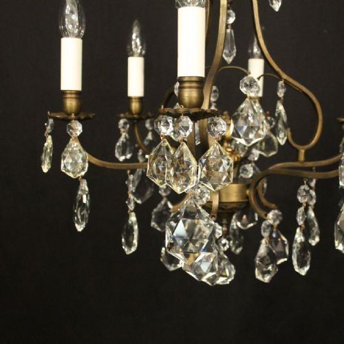 FRENCH BRASS CRYSTAL 6 LIGHT CHANDELIER - ADDITIONAL PHOTO 3