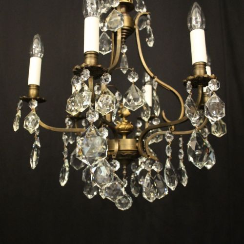 FRENCH BRASS CRYSTAL 6 LIGHT CHANDELIER - ADDITIONAL PHOTO 4
