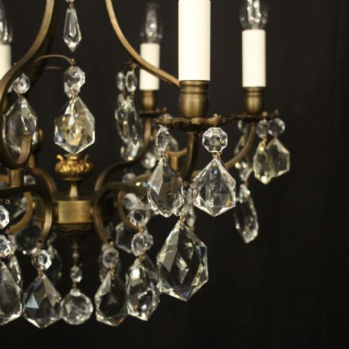 FRENCH BRASS CRYSTAL 6 LIGHT CHANDELIER - ADDITIONAL PHOTO 5