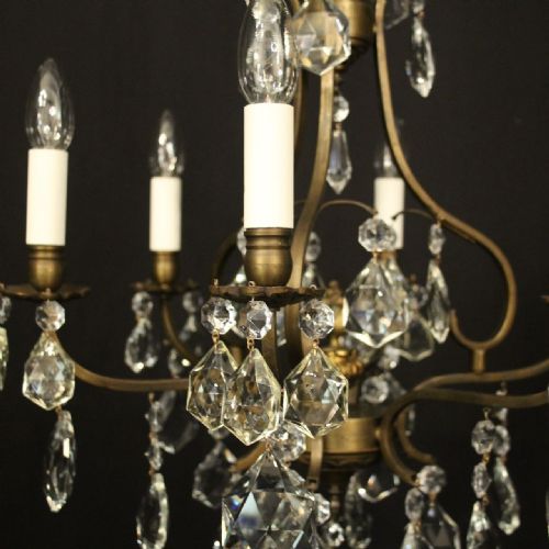 FRENCH BRASS CRYSTAL 6 LIGHT CHANDELIER - ADDITIONAL PHOTO 6
