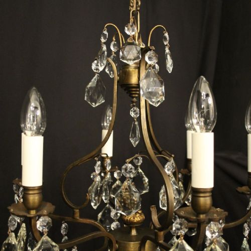 FRENCH BRASS CRYSTAL 6 LIGHT CHANDELIER - ADDITIONAL PHOTO 7