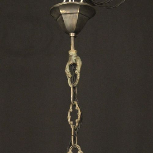 ENGLISH STAINED GLASS CAST IRON ANTIQUE HALL LANTERN - ADDITIONAL PHOTO 9