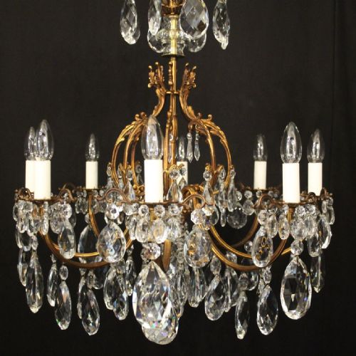 FRENCH GILDED BRONZE CRYSTAL 8 LIGHT ANTIQUE CHANDELIER - ADDITIONAL PHOTO 1