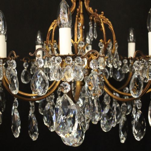 FRENCH GILDED BRONZE CRYSTAL 8 LIGHT ANTIQUE CHANDELIER - ADDITIONAL PHOTO 2