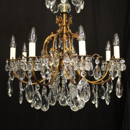 FRENCH GILDED BRONZE CRYSTAL 8 LIGHT ANTIQUE CHANDELIER - ADDITIONAL PHOTO 5