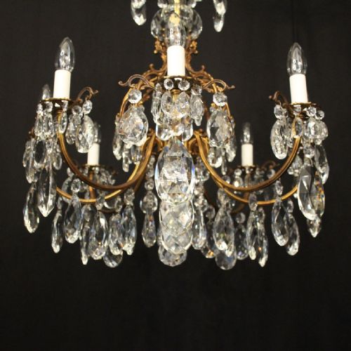 FRENCH GILDED BRONZE CRYSTAL 8 LIGHT ANTIQUE CHANDELIER - ADDITIONAL PHOTO 6