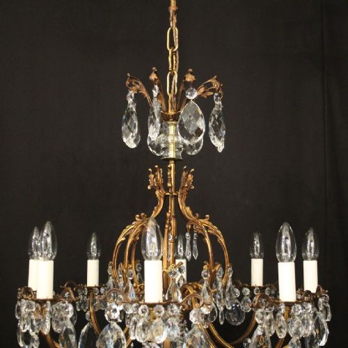 FRENCH GILDED BRONZE CRYSTAL 8 LIGHT ANTIQUE CHANDELIER - ADDITIONAL PHOTO 7