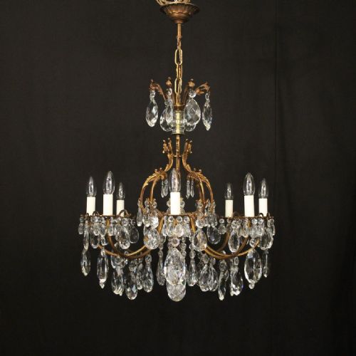FRENCH GILDED BRONZE CRYSTAL 8 LIGHT ANTIQUE CHANDELIER - ADDITIONAL PHOTO 8
