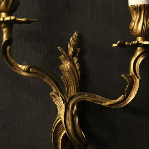 FRENCH PAIR OF GILDED ANTIQUE WALL LIGHTS - ADDITIONAL PHOTO 4
