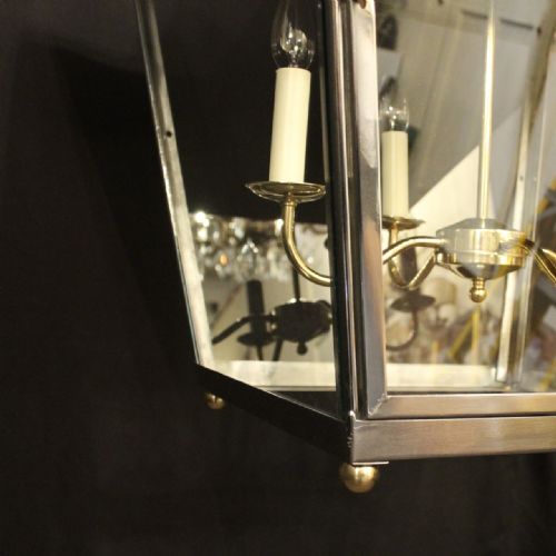FRENCH VERY LARGE STEEL BRASS 4 LIGHT LANTERN - ADDITIONAL PHOTO 3