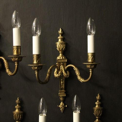 FRENCH SET OF 6 GILDED TWIN ARM ANTIQUE WALL LIGHTS - ADDITIONAL PHOTO 1