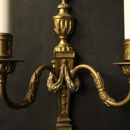 FRENCH SET OF 6 GILDED TWIN ARM ANTIQUE WALL LIGHTS - ADDITIONAL PHOTO 3