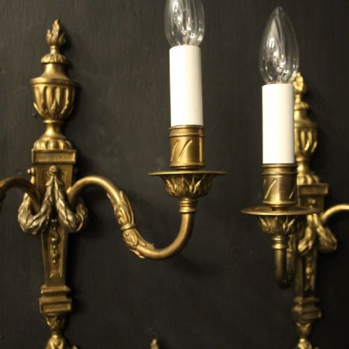 FRENCH SET OF 6 GILDED TWIN ARM ANTIQUE WALL LIGHTS - ADDITIONAL PHOTO 5