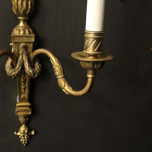 FRENCH SET OF 6 GILDED TWIN ARM ANTIQUE WALL LIGHTS - ADDITIONAL PHOTO 8