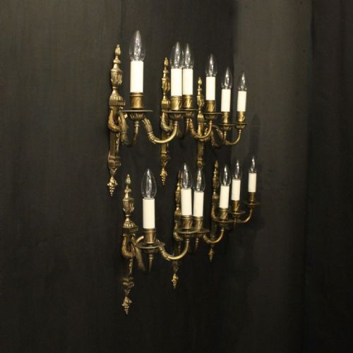 FRENCH SET OF 6 GILDED TWIN ARM ANTIQUE WALL LIGHTS - ADDITIONAL PHOTO 9