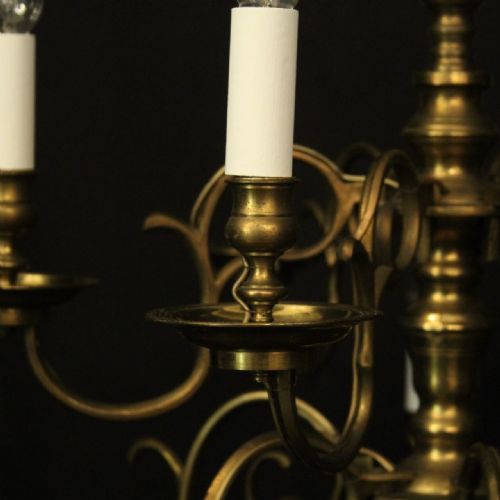 ENGLISH BRASS 12 LIGHT LATE 19TH CENTURY ANTIQUE CHANDELIER - ADDITIONAL PHOTO 4