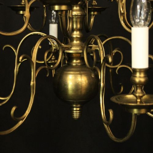 ENGLISH BRASS 12 LIGHT LATE 19TH CENTURY ANTIQUE CHANDELIER - ADDITIONAL PHOTO 6