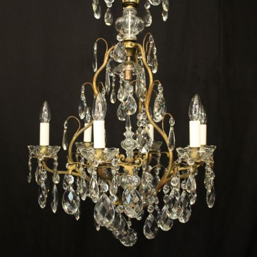 FRENCH GILDED 7 LIGHT ANTIQUE CRYSTAL CHANDELIER - ADDITIONAL PHOTO 1