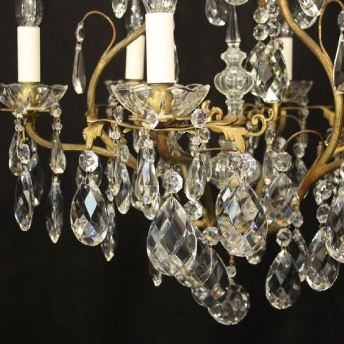 FRENCH GILDED 7 LIGHT ANTIQUE CRYSTAL CHANDELIER - ADDITIONAL PHOTO 4