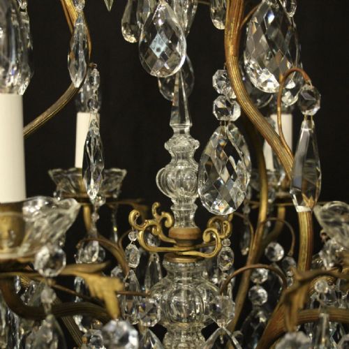 FRENCH GILDED 7 LIGHT ANTIQUE CRYSTAL CHANDELIER - ADDITIONAL PHOTO 6