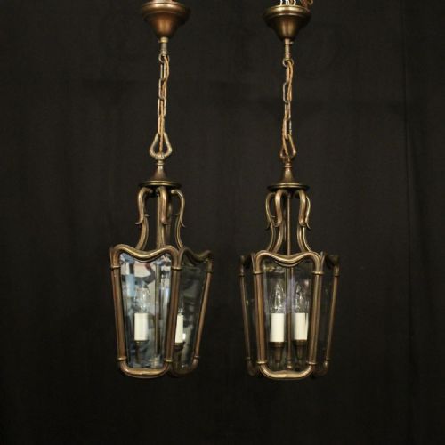 FRENCH PAIR BRONZE TWIN LIGHT ANTIQUE LANTERNS - ADDITIONAL PHOTO 1