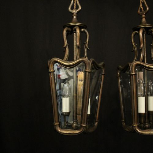 FRENCH PAIR BRONZE TWIN LIGHT ANTIQUE LANTERNS - ADDITIONAL PHOTO 4
