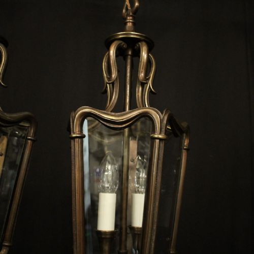 FRENCH PAIR BRONZE TWIN LIGHT ANTIQUE LANTERNS - ADDITIONAL PHOTO 5