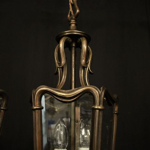 FRENCH PAIR BRONZE TWIN LIGHT ANTIQUE LANTERNS - ADDITIONAL PHOTO 6