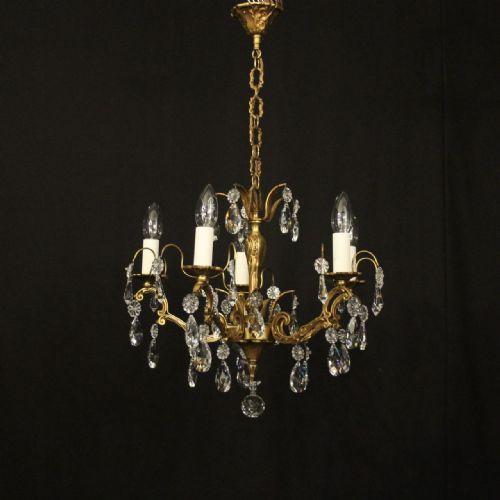 FRENCH GILDED CRYSTAL 5 LIGHT CHANDELIER - ADDITIONAL PHOTO 1
