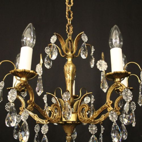 FRENCH GILDED CRYSTAL 5 LIGHT CHANDELIER - ADDITIONAL PHOTO 2