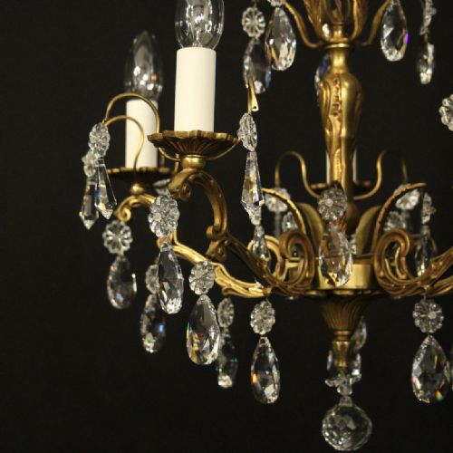 FRENCH GILDED CRYSTAL 5 LIGHT CHANDELIER - ADDITIONAL PHOTO 3