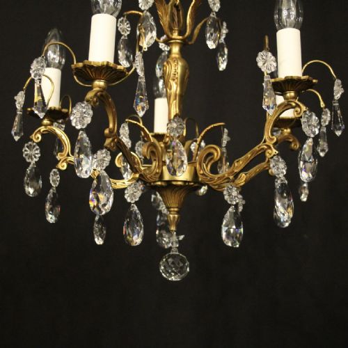FRENCH GILDED CRYSTAL 5 LIGHT CHANDELIER - ADDITIONAL PHOTO 4