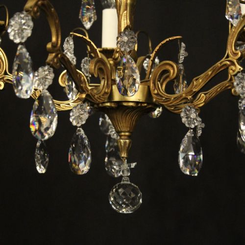 FRENCH GILDED CRYSTAL 5 LIGHT CHANDELIER - ADDITIONAL PHOTO 8