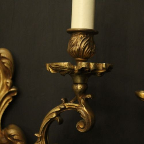 FRENCH PAIR OF GILDED BRONZE ANTIQUE WALL LIGHTS - ADDITIONAL PHOTO 3