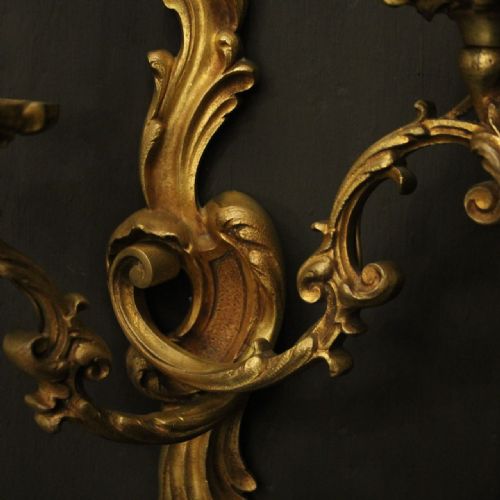 FRENCH PAIR OF GILDED BRONZE ANTIQUE WALL LIGHTS - ADDITIONAL PHOTO 4