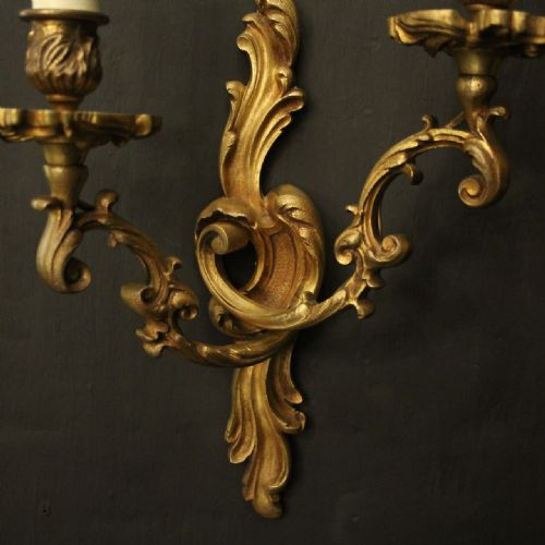 FRENCH PAIR OF GILDED BRONZE ANTIQUE WALL LIGHTS - ADDITIONAL PHOTO 7