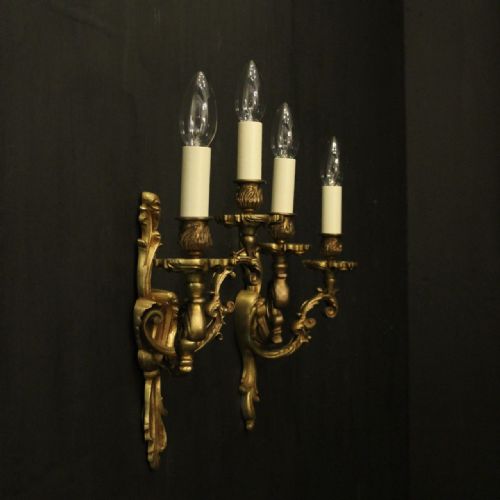 FRENCH PAIR OF GILDED BRONZE ANTIQUE WALL LIGHTS - ADDITIONAL PHOTO 9