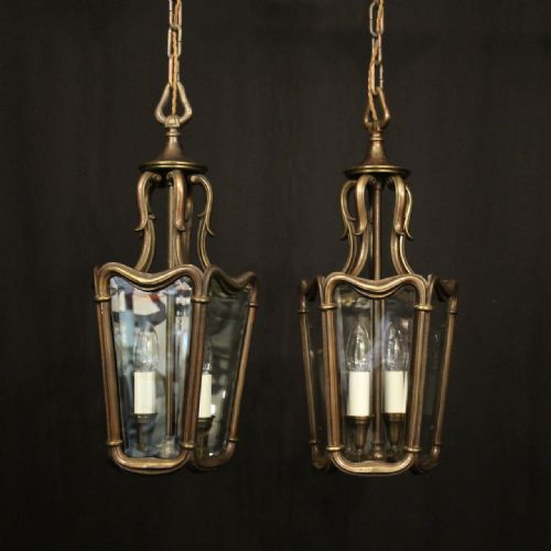 FRENCH PAIR BRONZE TWIN LIGHT ANTIQUE LANTERNS - ADDITIONAL PHOTO 3
