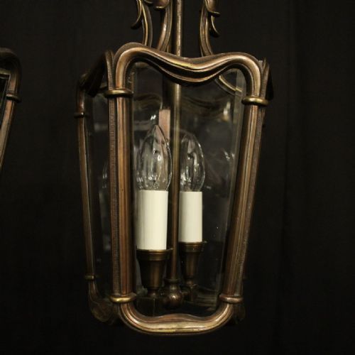 FRENCH PAIR BRONZE TWIN LIGHT ANTIQUE LANTERNS - ADDITIONAL PHOTO 4