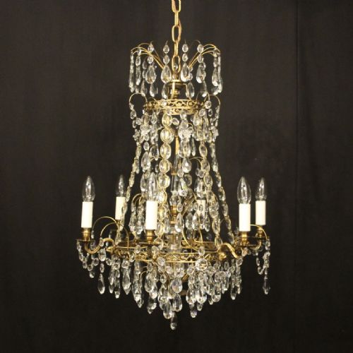 swedish gilded tent waterfall 6 light antique chandelier - CATEGORY: ANTIQUE LIGHTING - DATED 1920