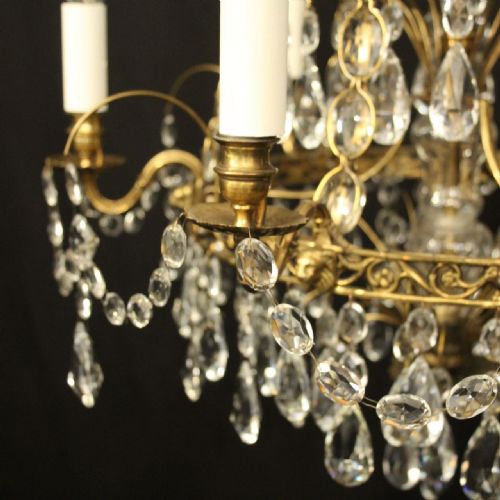 SWEDISH GILDED TENT WATERFALL 6 LIGHT ANTIQUE CHANDELIER - ADDITIONAL PHOTO 2
