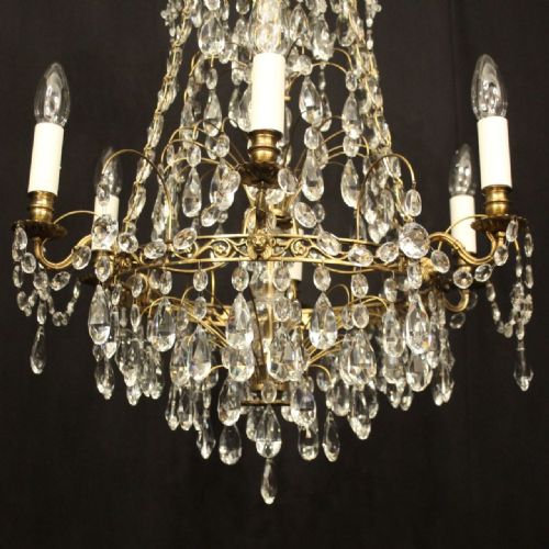 SWEDISH GILDED TENT WATERFALL 6 LIGHT ANTIQUE CHANDELIER - ADDITIONAL PHOTO 3